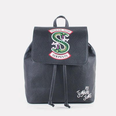 Hot sale Black Pu leather backpack Snake Backpack with embroidery