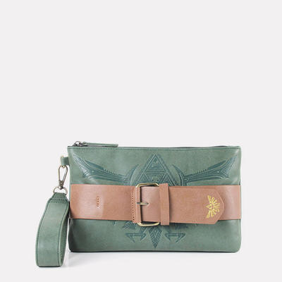 Custom Designer Green PU leather belt clutches ladies PU women wrist purse zipper clutch bag
